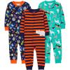 imageSimple Joys by Carters babyboys 3pack Snug Fit Footless Cotton PajamasNavy SpaceRust StripeTurquoise Green Dogs