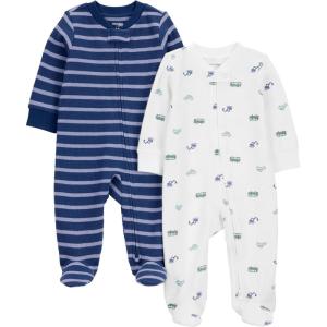 imageSimple Joys by Carters babyboys 2pack 2way Zip Cotton Footed Sleep and PlayTransportation Green