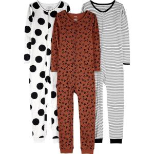 imageSimple Joys by Carters babyboys 3pack Snug Fit Footless Cotton PajamasBrown Animal PrintGrey Polka DotWhite Stripe