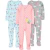 image:imageSimple Joys by Carters Girls 3pack Snug Fit Footed Cotton PajamasBallerinaMoonBee