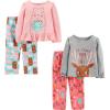 image:imageSimple Joys by Carters babygirls 4piece Pajama SetGrey Reindeer PrintLight Pink BearMint GreenPink