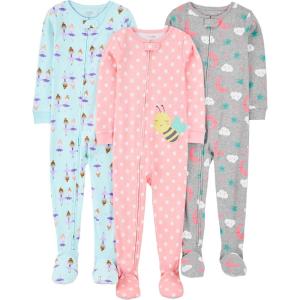 image:imageSimple Joys by Carters Girls 3pack Snug Fit Footed Cotton PajamasBallerinaMoonBee
