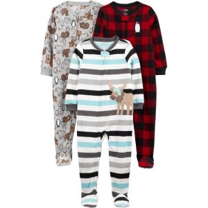 image:imageSimple Joys by Carters babyboys LooseFit Flame Resistant Fleece Footed PajamasBuffalo CheckPolar BearStripe