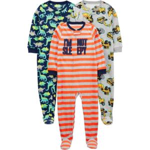 image:imageSimple Joys by Carters babyboys LooseFit Flame Resistant Fleece Footed PajamasGrey ConstructionNavy DinosaurOrange Stripe
