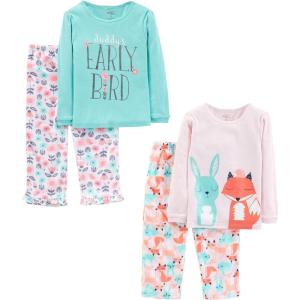 image:imageSimple Joys by Carters babygirls 4piece Pajama SetBlue Text PrintLight Pink FloralPink Forest Animals