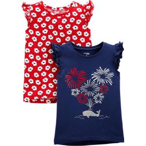 image:imageSimple Joys by Carters Baby and Toddler Girls 2Pack 4th of July TopsFloralFireworks