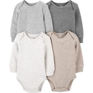 image:imageSimple Joys by Carters Baby 4pack Soft Thermal Long Sleeve BodysuitsBeigeDark GreyGreyIvory