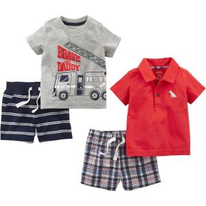 image:imageSimple Joys by Carters Baby Boys 4piece Playwear SetGrey FiretruckNavy Double StripeRed DogPlaid