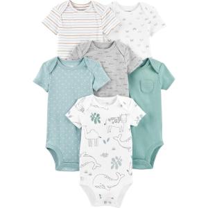 image:imageSimple Joys by Carters BabyBoys 6Pack ShortSleeve BodysuitAnimalRainbowStripeText Print