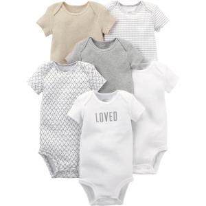image:imageSimple Joys by Carters BabyBoys 6Pack ShortSleeve BodysuitWhiteGrey