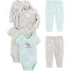 image:imageSimple Joys by Carters Baby 6piece Bodysuits Short and Long Sleeve and Pants SetGreyMint GreenElephantLamb