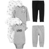 image:imageSimple Joys by Carters Baby 6piece Bodysuits Short and Long Sleeve and Pants SetBlackGrey Text PrintWhite LlamaPanda