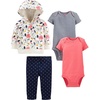 image:imageSimple Joys by Carters Baby Girls 4piece Jacket Pant and Bodysuit SetCoral PinkEcru FloralNavy DotsStripe
