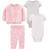 image:imageSimple Joys by Carters Baby Girls 4piece Jacket Pant and Bodysuit SetGreyPinkWhite HeartsCat