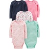 image:imageSimple Joys by Carters Baby Girls 5pack Longsleeve BodysuitMint GreenNavy DotsPinkButterfliesFloral