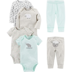image:imageSimple Joys by Carters Baby 6piece Bodysuits Short and Long Sleeve and Pants SetGreyMint GreenElephantLamb