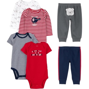 image:imageSimple Joys by Carters Baby 6piece Bodysuits Short and Long Sleeve and Pants SetMulticolorBearDogsStripeText Print