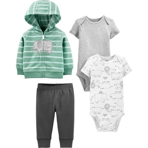 image:imageSimple Joys by Carters Baby Boys 4piece Jacket Pant and Bodysuit SetMint Elephant