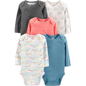 image:imageSimple Joys by Carters Baby Girls 5pack Longsleeve BodysuitDotsFloralHeartsOwl