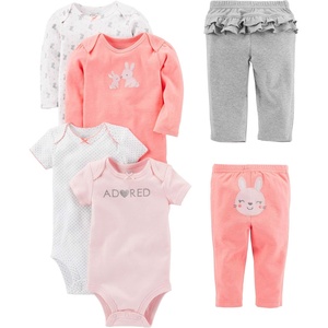 image:imageSimple Joys by Carters Baby Girls 6piece Bodysuits Short and Long Sleeve and Pants SetMulticolorBunnyDotsText Print