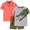 Coral Orange Elephant/Green Dinosaur/Grey Alligator