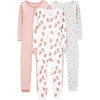 image:imageSimple Joys by Carters Babys 3 pack Snug Fit Footless Cotton PajamasGrey FloralPink StripeWhite Strawberry