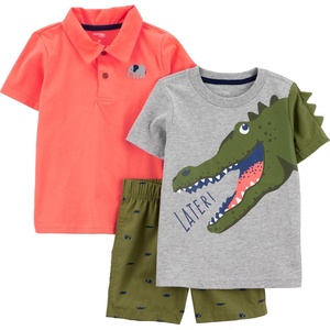 image:imageSimple Joys by Carters Baby Boys 3piece Playwear SetCoral Orange ElephantGreen DinosaurGrey Alligator