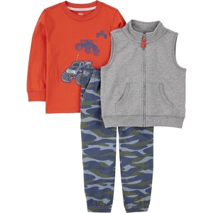 image:imageSimple Joys by Carters Baby Boys 3piece Playwear SetGrey HeatherNavy CamoOrange Trucks
