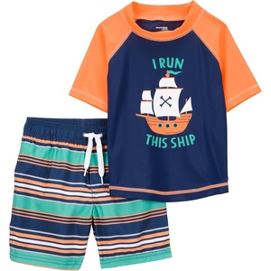 image:imageSimple Joys by Carters Baby Boys Swimsuit Trunk and Rashguard SetNavy Orange ShipsWhite Stripe