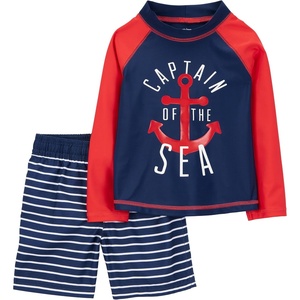 image:imageSimple Joys by Carters Baby Boys Swimsuit Trunk and Rashguard SetNavy Red AnchorWhite Stripe