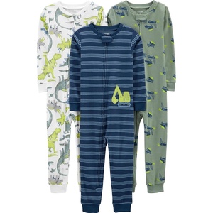 image:imageSimple Joys by Carters Babys 3 pack Snug Fit Footless Cotton PajamasBlue StripeGreen TrucksWhite Dinosaur