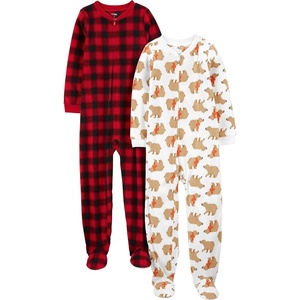 image:imageSimple Joys by Carters Unisex Child Holiday Loosefit Flame Resistant Fleece Footed PajamasBearBuffalo Check