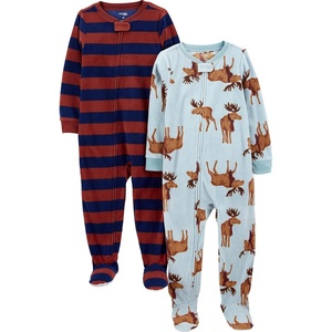 image:imageSimple Joys by Carters Unisex Child Holiday Loosefit Flame Resistant Fleece Footed PajamasBurgundy StripeLight Blue Moose