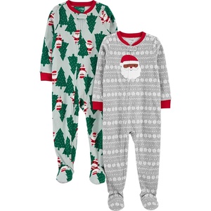 image:imageSimple Joys by Carters Unisex Child Holiday Loosefit Flame Resistant Fleece Footed PajamasLight Grey SnowflakeMint Green Christmas Print