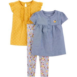 image:imageSimple Joys by Carters Baby Girls 3piece Playwear SetDenimMustard YellowWhite Floral