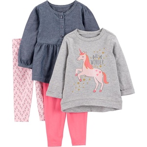 image:imageSimple Joys by Carters Girls 4 piece Playwear SetDenimGrey UnicornLight PinkPink