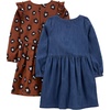 image:imageSimple Joys by Carters Girls 2Pack LongSleeve Dress SetBrown CheetahDark Denim