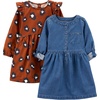 image:imageSimple Joys by Carters Girls 2Pack LongSleeve Dress SetChambrayCheetah
