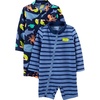 image:imageSimple Joys by Carters Baby Boys 2Pack 1piece Zip RashguardsNavy Sea FriendsPurple Stripe