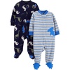 image:imageSimple Joys by Carters Baby Boys 2pack Fleece Footed Sleep and PlayBaby and Toddler SleepersBlue DinosaurGrey Stripe