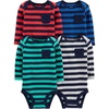 image:imageSimple Joys by Carters Baby Boys 4pack Longsleeve BodysuitBlueMint GreenGreyRed Stripe