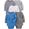 image:imageSimple Joys by Carters Baby Boys LongSleeve Bodysuit Pack of 5BodysuitBlueGreyWhite