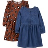 image:imageSimple Joys by Carters Girls 2Pack LongSleeve Dress SetBrown CheetahDark Denim