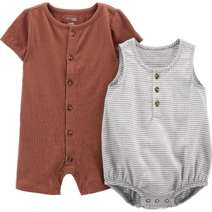 image:imageSimple Joys by Carters Baby Boys Button Rompers Pack of 2BrownGrey Stripe