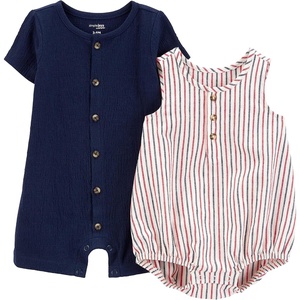 image:imageSimple Joys by Carters Baby Boys Button Rompers Pack of 2NavyRed Stripe