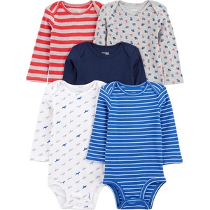 image:imageSimple Joys by Carters Baby Boys LongSleeve Bodysuit Pack of 5BodysuitBlueRedGrey