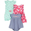 image:imageSimple Joys by Carters Baby Girls 3pack Romper Sunsuit and DressMint Green CherryNavy StripePink Floral
