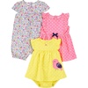 image:imageSimple Joys by Carters Baby Girls 3pack Romper Sunsuit and DressPink DotsWhite FloralYellow Bird