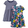 Navy Floral Print/White Stripe