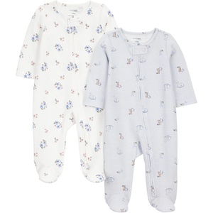 image:imageSimple Joys by Carters Baby Girls 2way Zip Thermal Footed Sleep and Play Pack of 2Floral Goose
